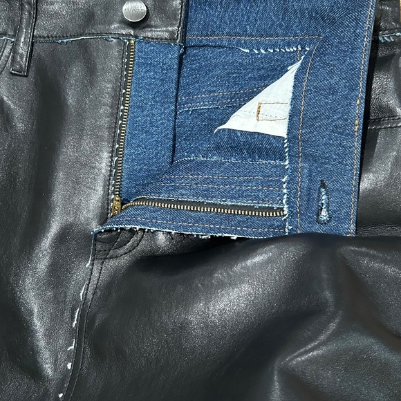 Frame Le Mini Skirt Stagger Auberry Leather Denim Size 28 Waist - Picture 4 of 10